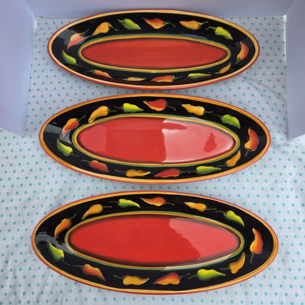 Clay Art Jalapeño Stonelite Oval Serving Platter 6522697 Oblong Set Of 3 Peppers